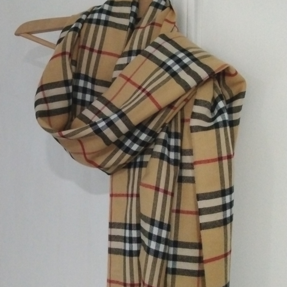 Gorgeous Tan/Black/Red/White/Plaid Wide Wrap/Scarf/Throw - EUC